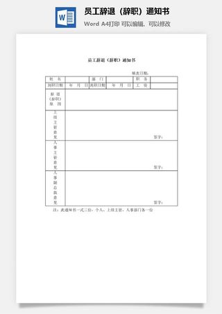员工辞退（辞职）通知书word模板