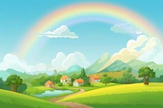 田园天空清新彩虹背景