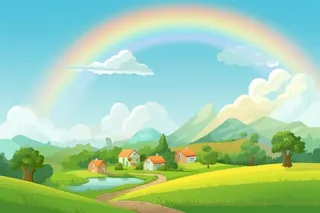 田园天空清新彩虹背景