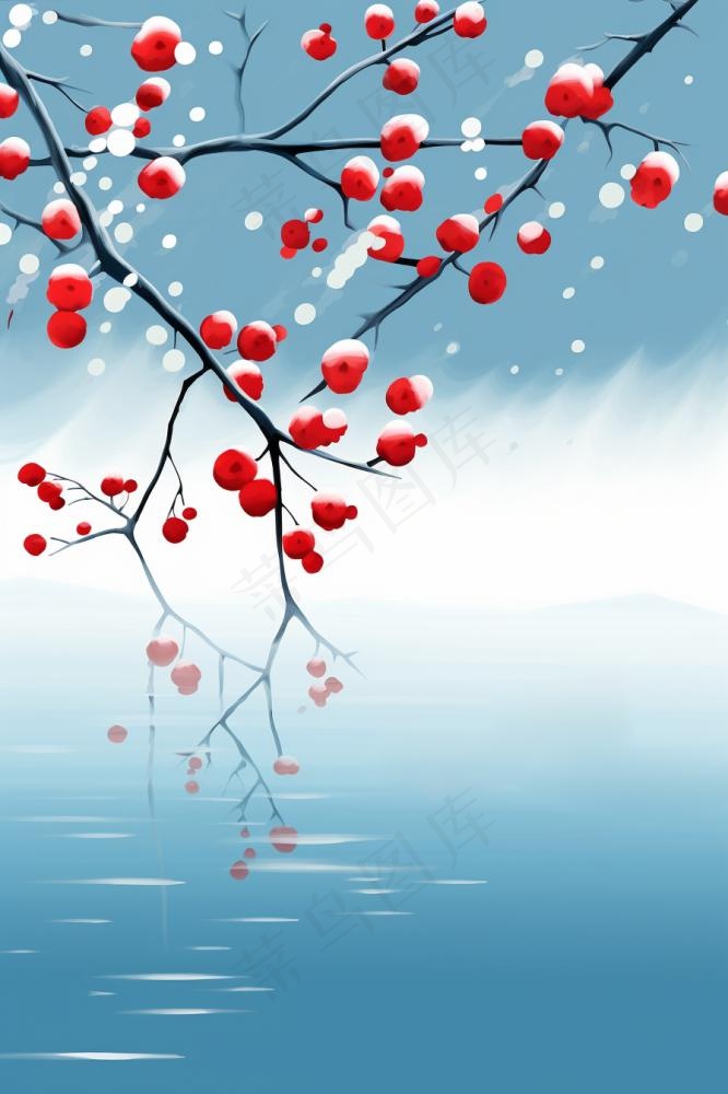 简约山水冬天冰冷背景