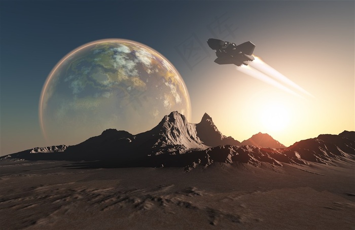 星球与宇宙飞船高清素材图片