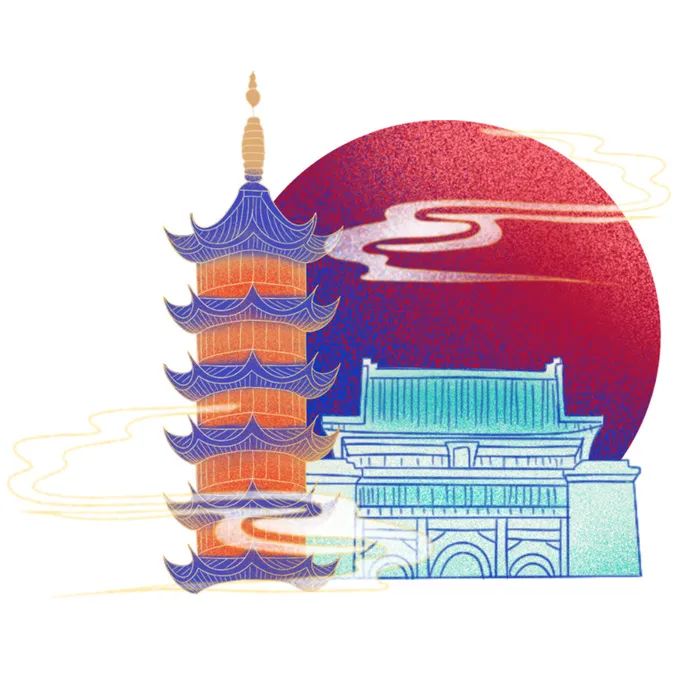 国潮风旅游建筑城市地标景区北京上海插图插画元素素材设计模板