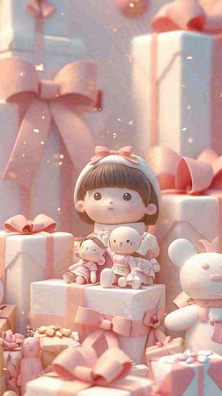 礼物粉色唯美C4D效果儿童小熊，圣诞树圣诞节