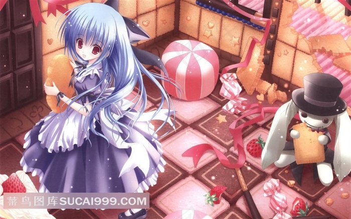 卡通美少女居家插画素材