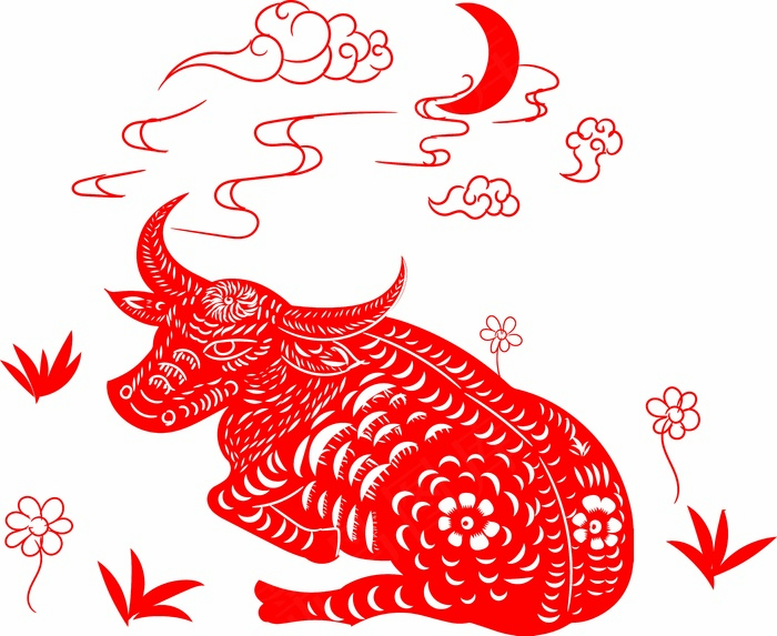牛剪纸 剪纸风元素eps,ai矢量模版下载