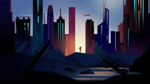 简笔画城市剪影壁纸