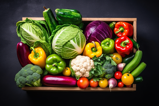 蔬菜木箱装满各种各样的蔬菜摄影图