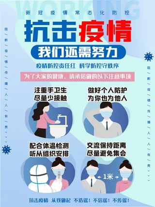 春节冬季肺炎疫情防控指南宣传海报插画展板PSD设计素材模板