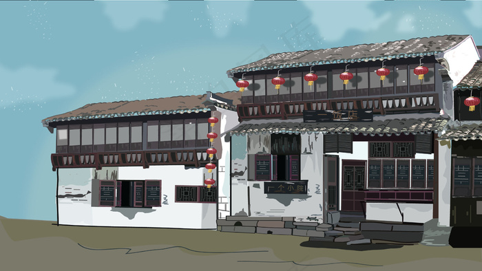古风建筑插画ai矢量模版下载