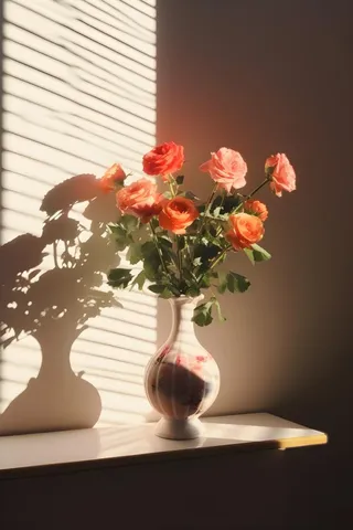 落日室内鲜花投影摄影