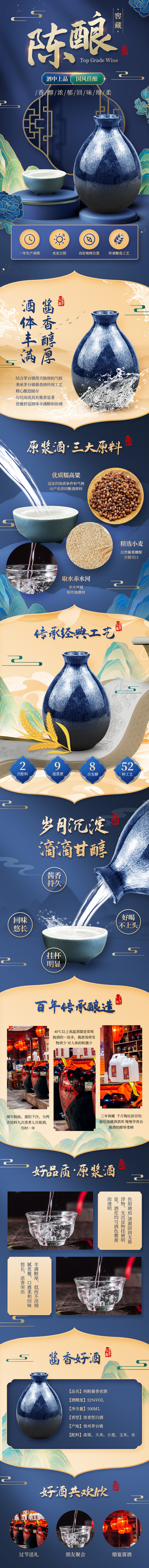 蓝色中国风酒文化电商首页psd模版下载