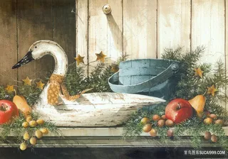 唯美天鹅木板高清油画