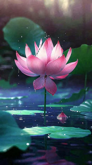 夏天下雨池塘里盛开的荷花特写，立夏，夏至