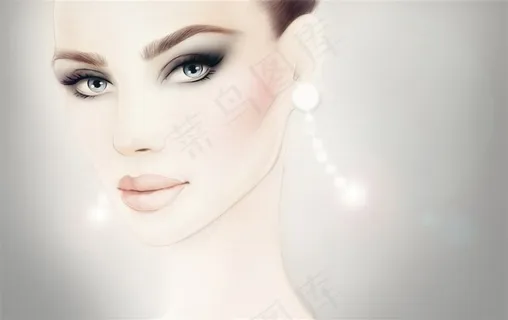 戴着吊坠耳环的手绘美女高清图片 戴着吊坠耳环的手绘美女高清图片