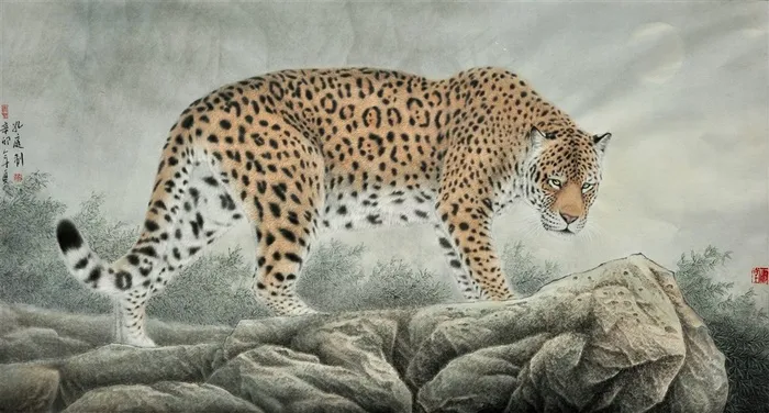 国画花豹艺术画