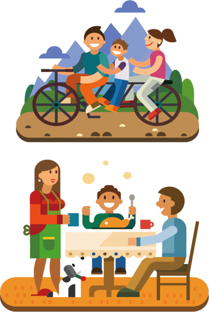 一家人 旅行 用餐  扁平化 卡通