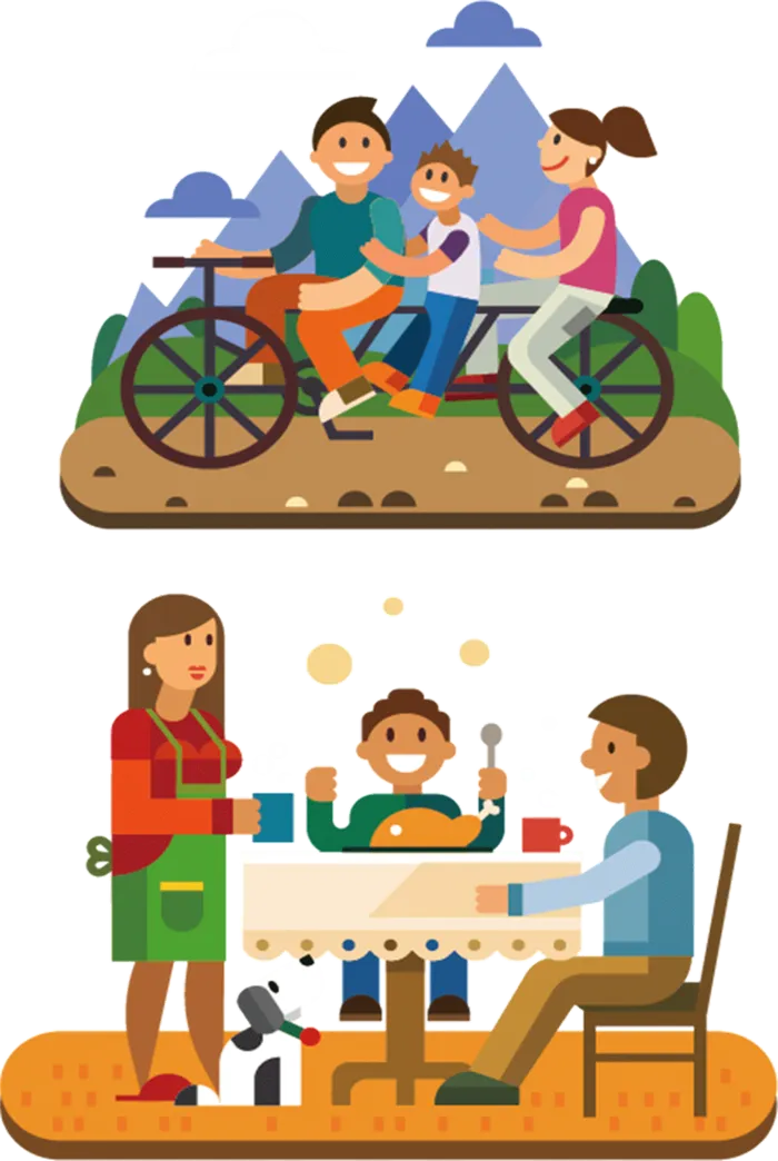 一家人 旅行 用餐  扁平化 卡通