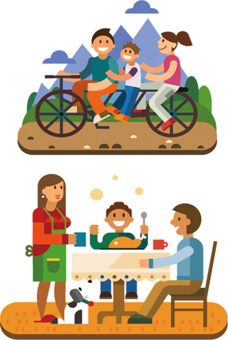 一家人 旅行 用餐  扁平化 卡通