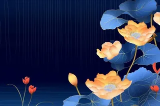 蓝色中国风荷花意境大气背景