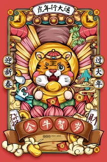 迎新年新年海报虎年海报2022虎年大吉虎年