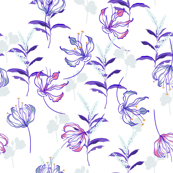 花卉唯美手绘花朵面料纹理手机壳布料面料印花服装矢量图案素材