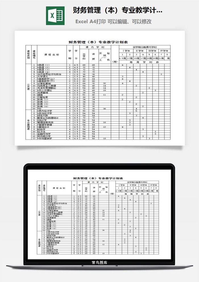财务管理（本）专业教学计划表excel模板