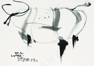 水墨牛动物春牛简笔画