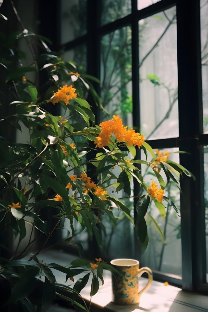 桂花橙色意境故事背景(2400x3600)