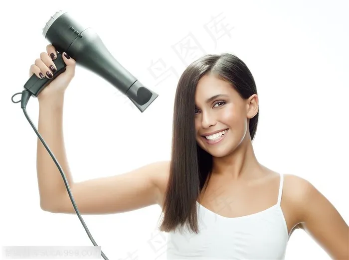 美发广告素材 用吹风机吹头发的美女