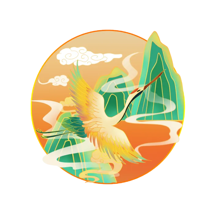 国潮仙鹤插画免扣素材设计素材