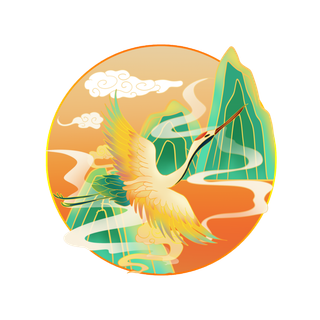 国潮仙鹤插画免扣素材设计素材