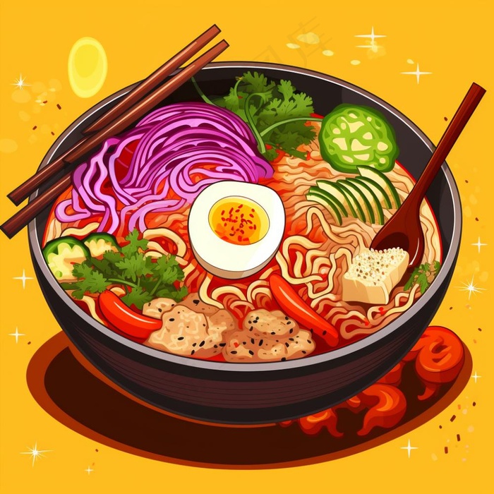 美食食物面条麻辣烫插画素材(1024x1024)