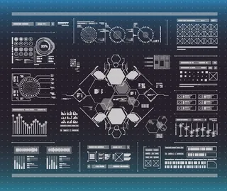 科幻未来科技操作仪表盘HUD元素图游戏UI图标界面边框矢量AI素材