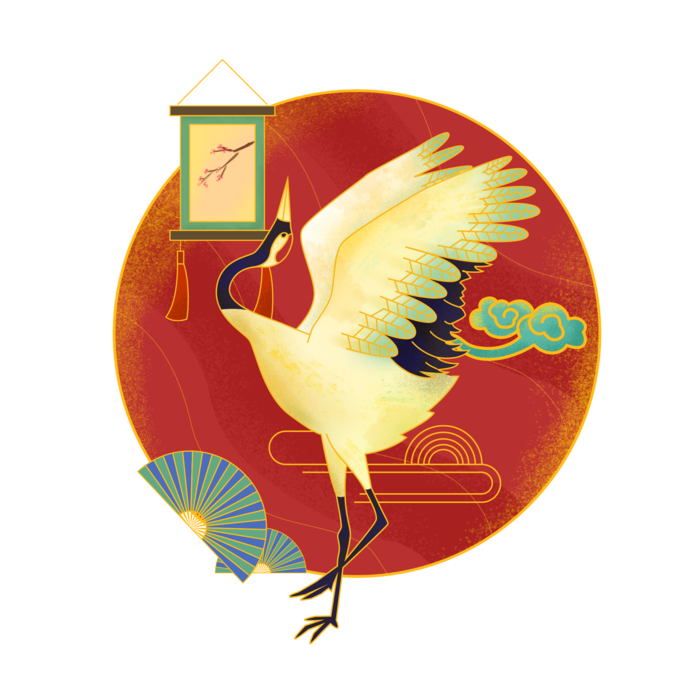 国潮仙鹤插画免扣素材设计素材