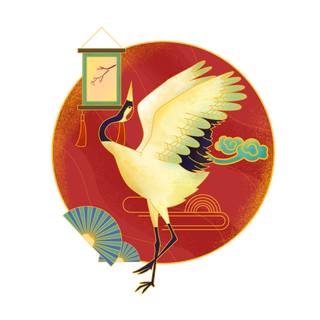 国潮仙鹤插画免扣素材设计素材