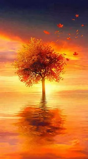 秋天树木的秋叶在河面上飘扬,金黄色温馨,秋分 秋天树木的秋叶在河面上飘扬,金黄色温馨,秋分