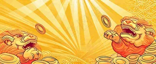 红黄渐变放射形状，金黄背景