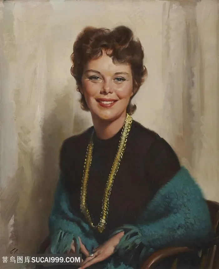 美国美人坐在椅子上的女士装饰画