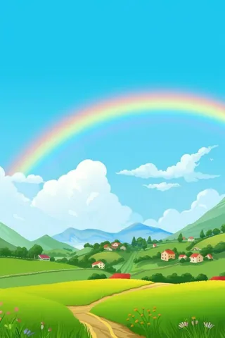 田园天空清新彩虹背景