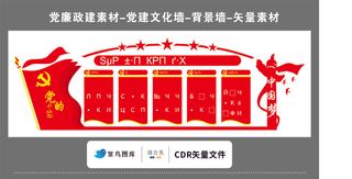 党建文化墙党建素材CDR预览图红色背景红旗入党中国梦五星展板