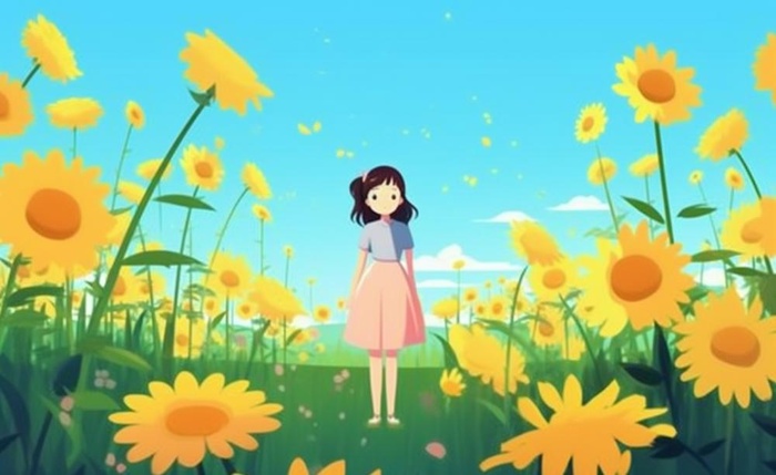 向日葵太阳花从女孩背景