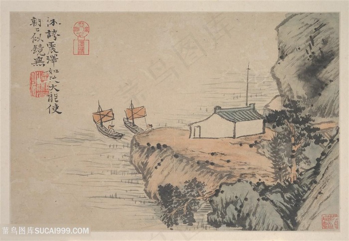 清代画家石涛山水纸本仿古国画图片