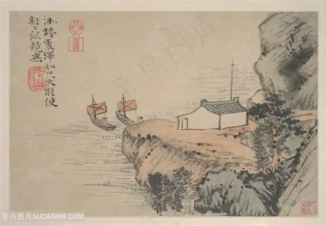 清代画家石涛山水纸本仿古国画图片 清代画家石涛山水纸本仿古国画图片