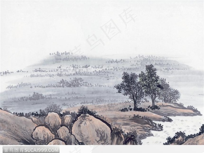 水墨山间流水图