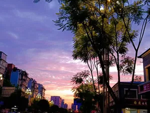 紫色简约风城市背景图