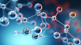 蓝色分子DNA细胞分子模型三维图解.分子科学背景