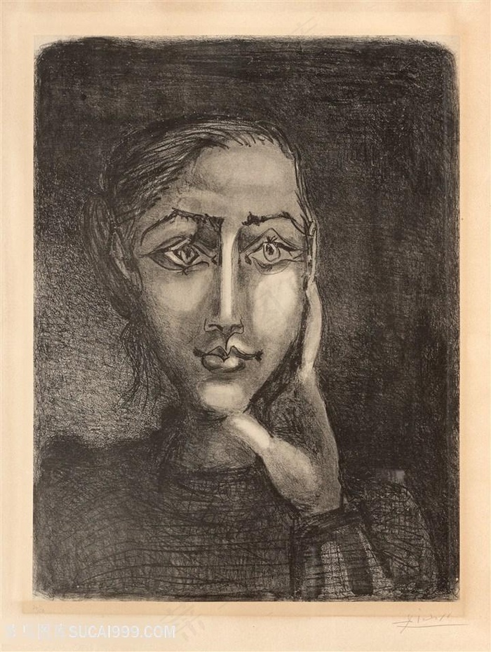 毕加索素描肖像女士装饰画