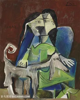 毕加索女人与狗抽象画油画图片 毕加索女人与狗抽象画油画图片
