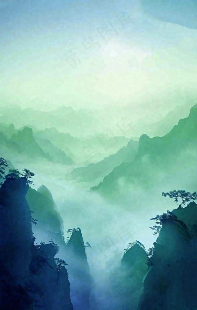 中国风云雾山脉河流湖面意境植物(864x1360)