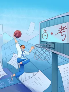 手绘小男孩高考加油插画海报